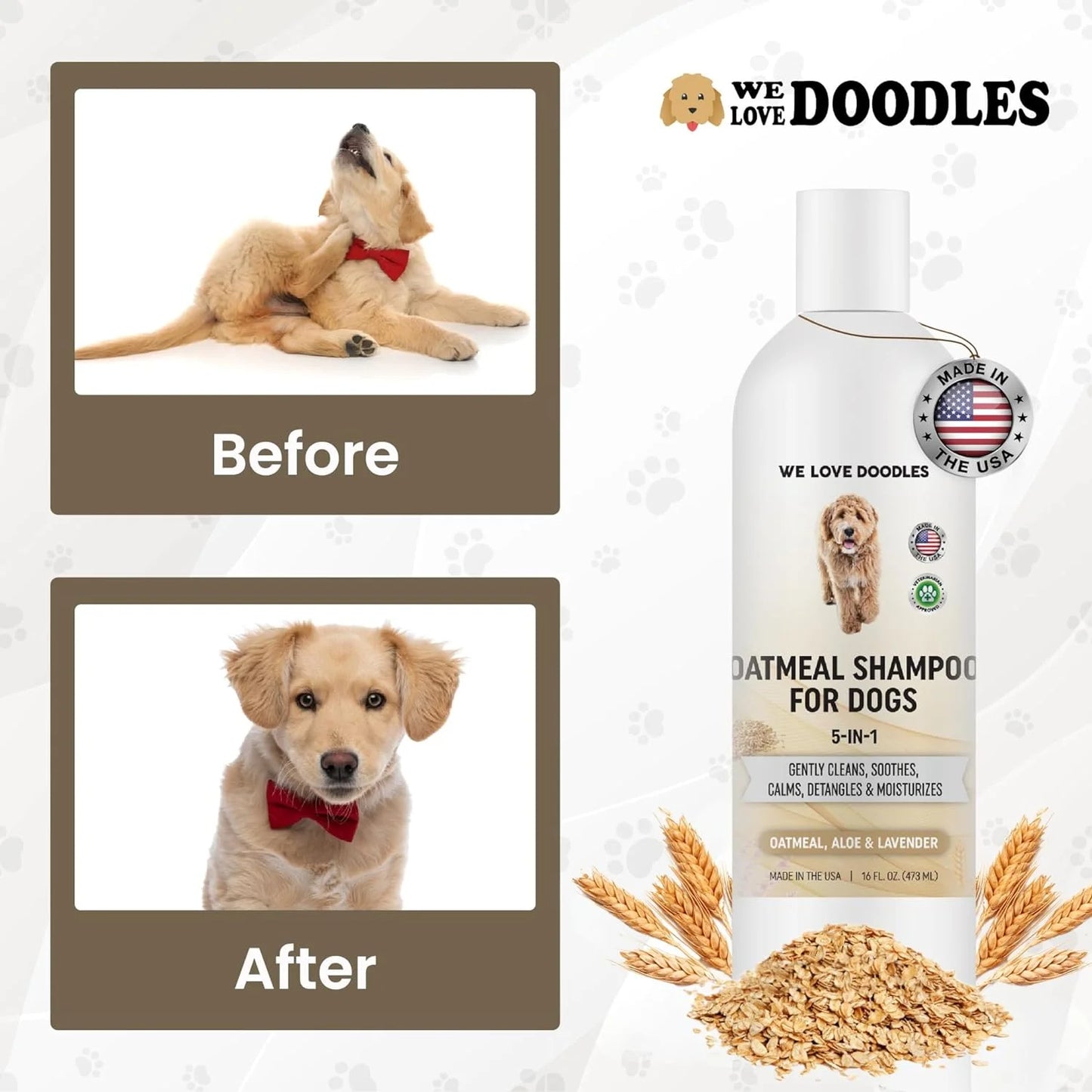 5-In-1 Premium Oatmeal Shampoo for Dogs, Gentle for Itchy & Sensitive Skin, Provides Itch Relief, Hypoallergenic & Soothing for Dry Skin, Moisturizing Anti-Itch, Made in USA, 16 Oz []