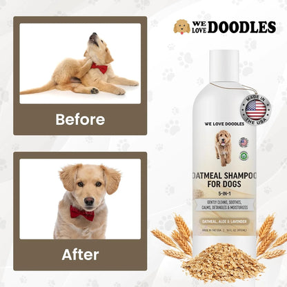5-In-1 Premium Oatmeal Shampoo for Dogs, Gentle for Itchy & Sensitive Skin, Provides Itch Relief, Hypoallergenic & Soothing for Dry Skin, Moisturizing Anti-Itch, Made in USA, 16 Oz []