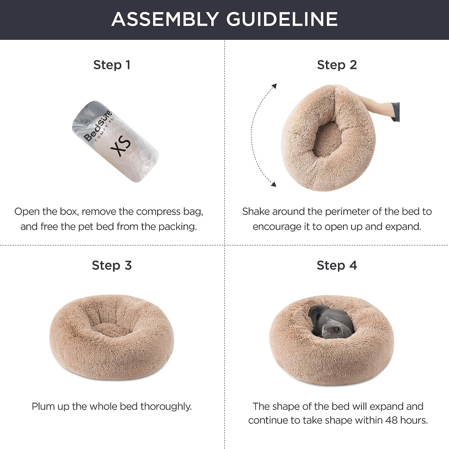 Cozy & Calm: Machine-Washable Round Plush Cat Bed - Anti-Slip 20" Fluffy Faux Fur for Cats up to 15 lbs - Stylish Camel Color