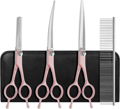 Professional Dog Grooming Scissors Set, 5 in 1 Dog Grooming Scissors Kit, Curved