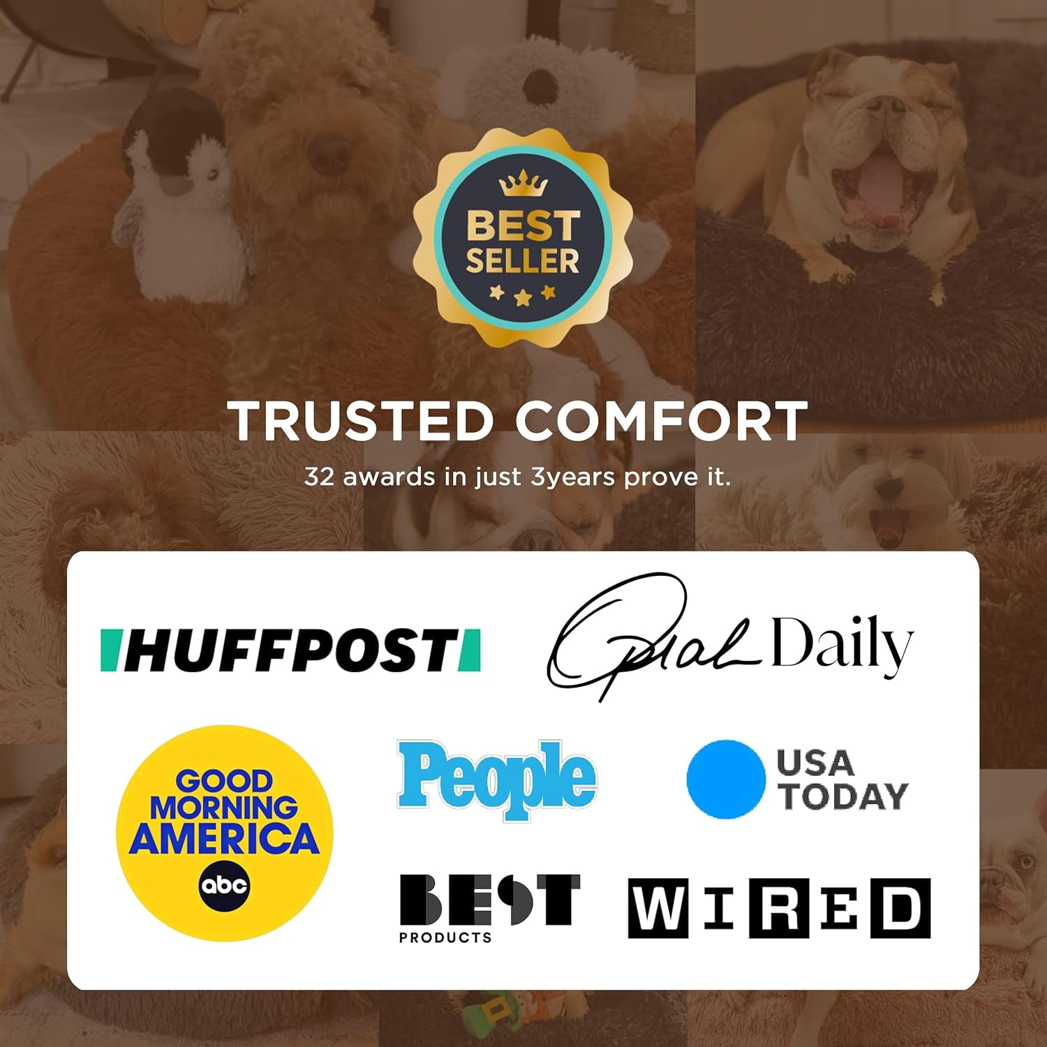 Cozy & Calm: Machine-Washable Round Plush Cat Bed - Anti-Slip 20" Fluffy Faux Fur for Cats up to 15 lbs - Stylish Camel Color