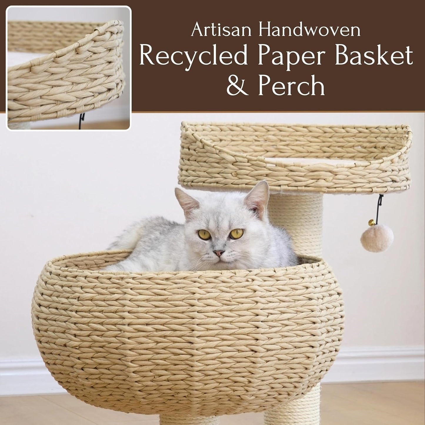 Natural Paper Rope Cat Tree with Perch - Stylish Bowl Shaped Design