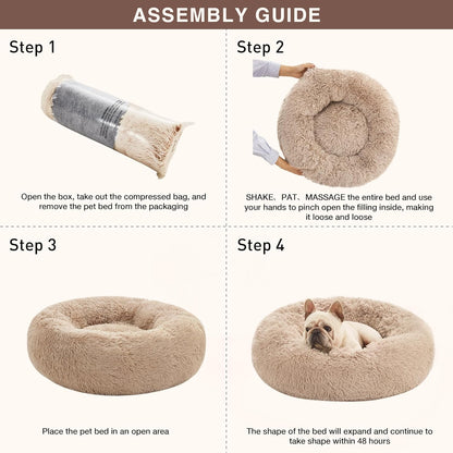 Premium Calming Donut Cat Bed - Fluffy Faux Fur Anti-Anxiety Pet Bed for Small to Medium Cats and Dogs - Washable Design, 24-Inch, Taupe
