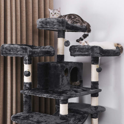 Large Cat Tree Condo with Scratching Posts, Perches & Hammock - Ultimate Indoor Cat Tower & Activity Center in Grey for Happy Kittens & Cats