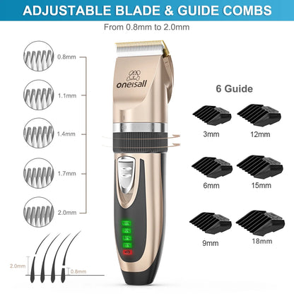 Dog Clippers 50Db Low Noise, 2-Speed Quiet Dog Grooming Kit Rechargeable Cordless Pet Hair Clipper Trimmer Shaver for Small and Large Dogs Cats Animals - Gold