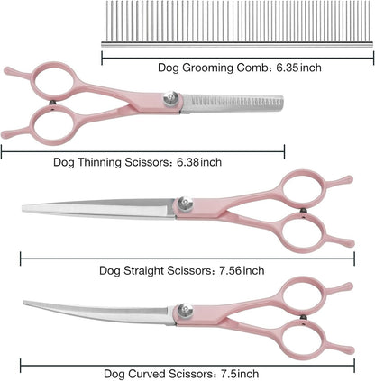 Professional Dog Grooming Scissors Set, 5 in 1 Dog Grooming Scissors Kit, Curved