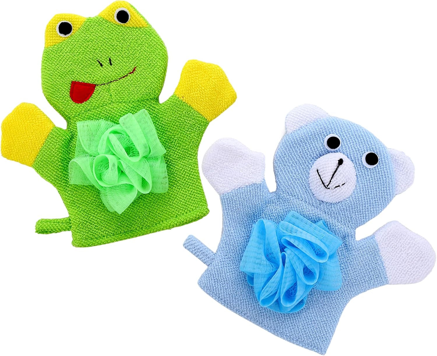 2 Pack Cute Animal Bathing Gloves Kids Sponges for Bathing Loofah Gloves Shower Kids Body Scrub (Duck and Rabbit)
