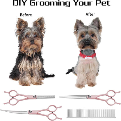 Professional Dog Grooming Scissors Set, 5 in 1 Dog Grooming Scissors Kit, Curved