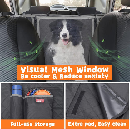 Ultimate Waterproof Dog Car Seat Cover with Mesh Window & Removable Pad - Scratch Proof Nonslip Hammock for Cars, Trucks, SUVs - Includes 2 Dog Seat Belts, Machine Washable!