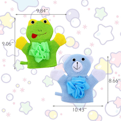2 Pack Cute Animal Bathing Gloves Kids Sponges for Bathing Loofah Gloves Shower Kids Body Scrub (Duck and Rabbit)