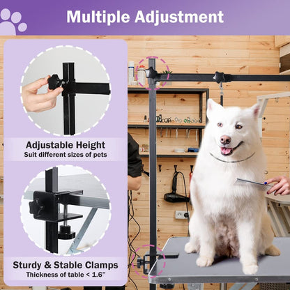H-Shape Dog Grooming Arm with Clamp, Heavy Duty Pet Grooming Table Arm with L...