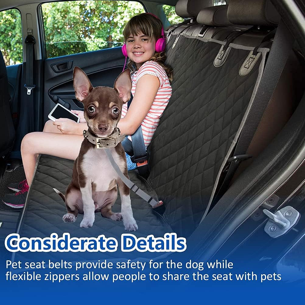 Ultimate Waterproof Dog Car Seat Cover with Mesh Window & Removable Pad - Scratch Proof Nonslip Hammock for Cars, Trucks, SUVs - Includes 2 Dog Seat Belts, Machine Washable!