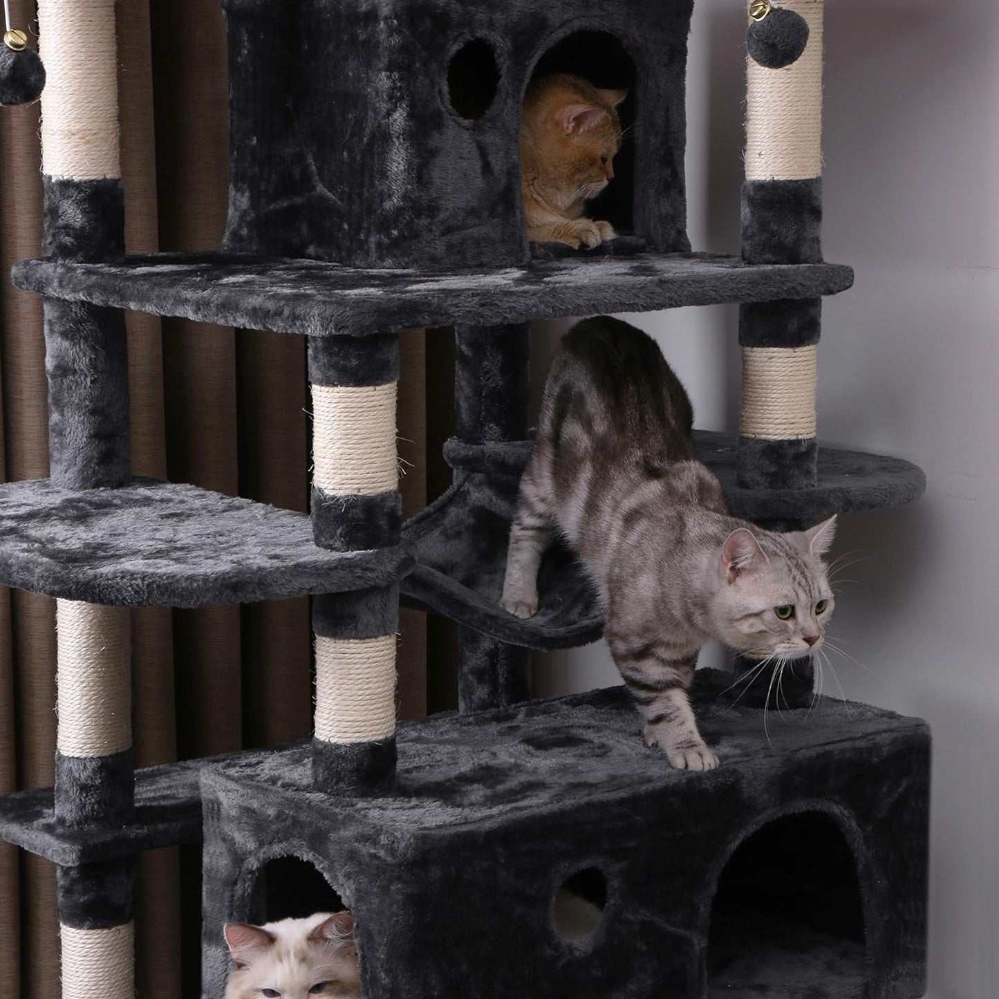 Large Cat Tree Condo with Scratching Posts, Perches & Hammock - Ultimate Indoor Cat Tower & Activity Center in Grey for Happy Kittens & Cats