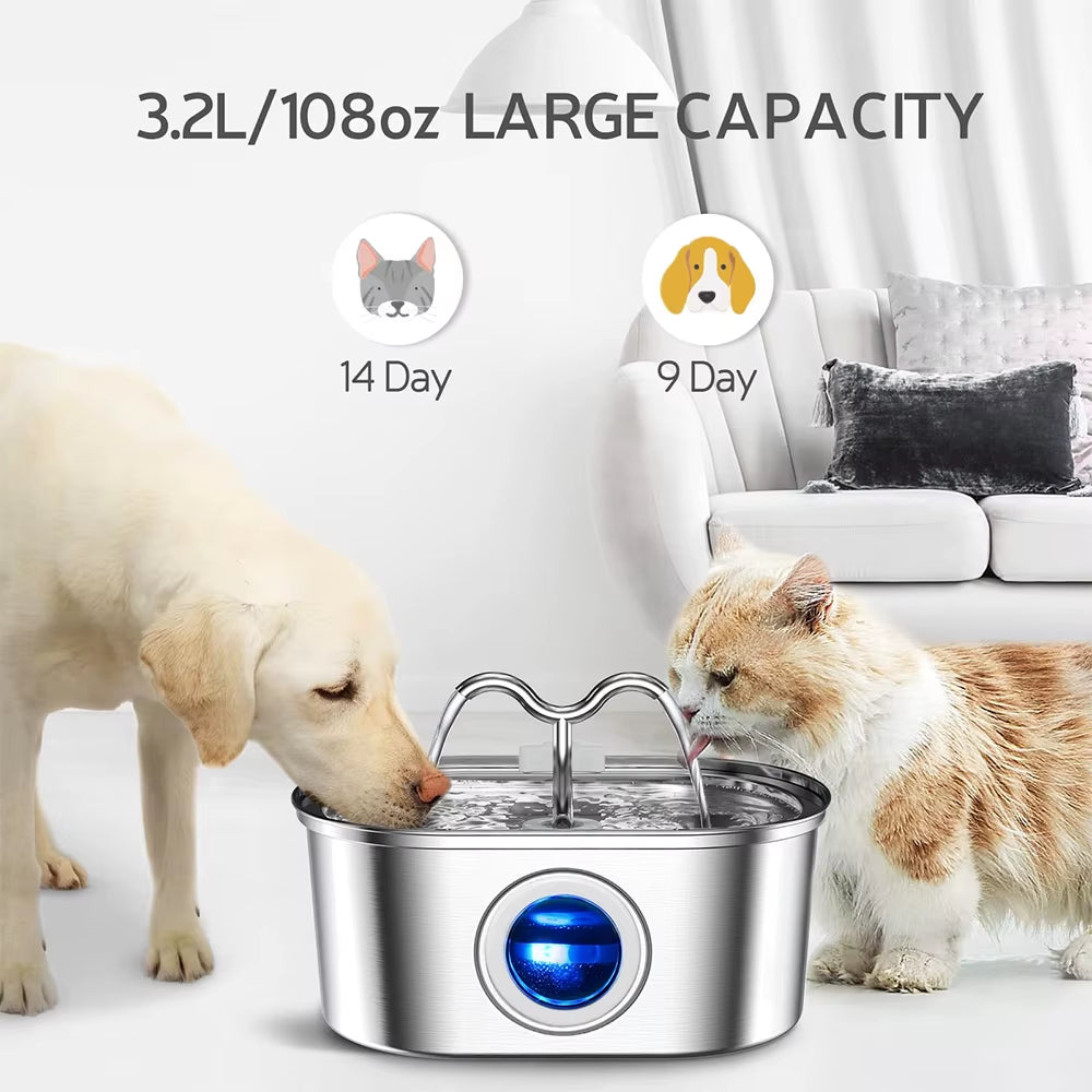 Stainless Steel Cat Automatic Drinking Fountain Dog Drinking Fountain Ultra-Quiet Pet Fountain with Window Cat Water Feeder