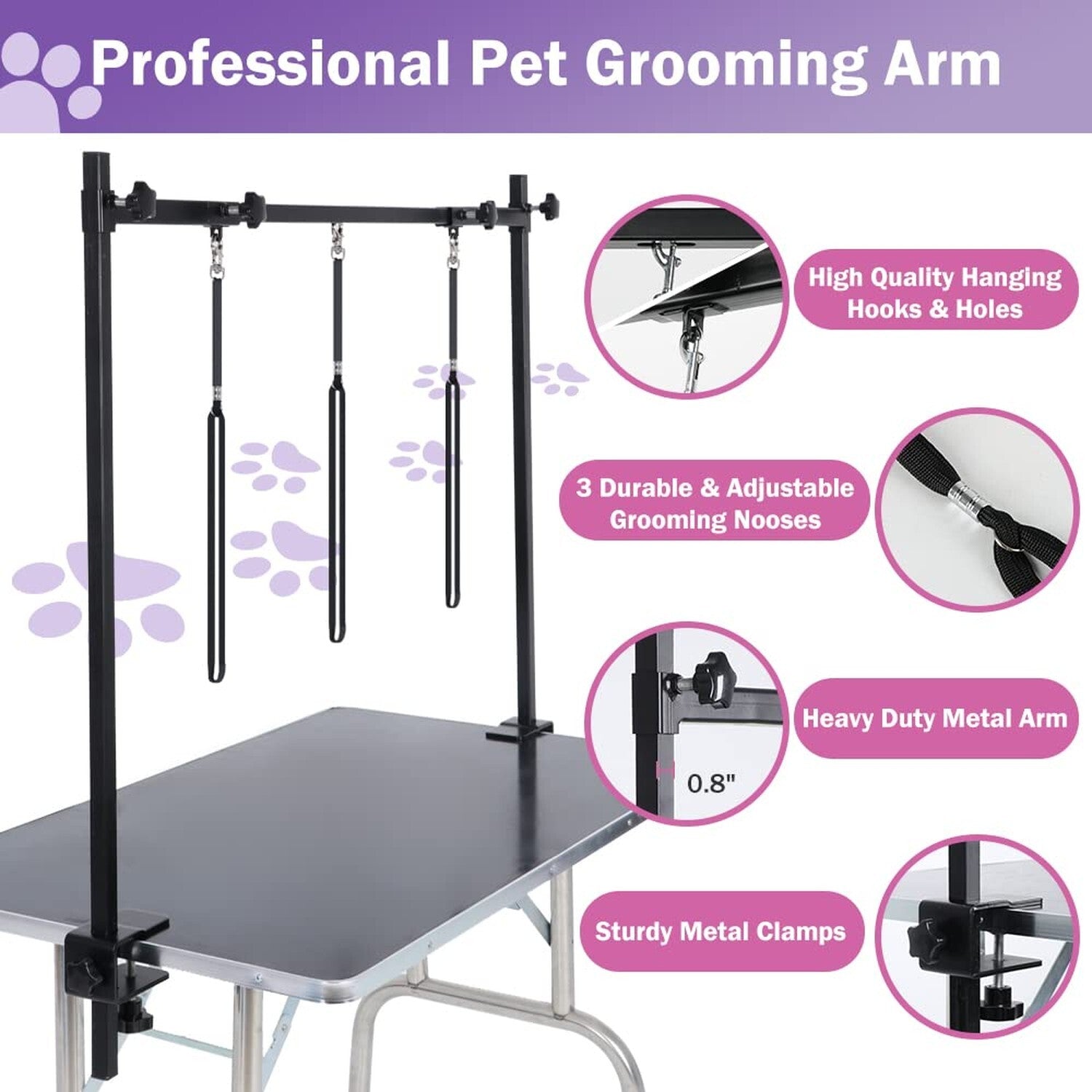H-Shape Dog Grooming Arm with Clamp, Heavy Duty Pet Grooming Table Arm with L...