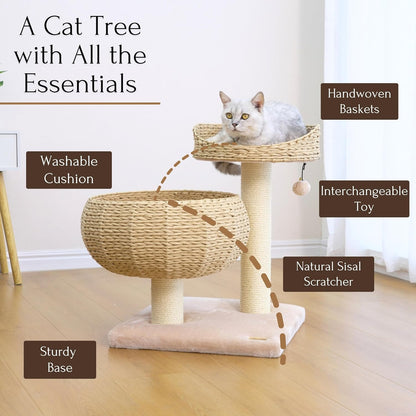 Natural Paper Rope Cat Tree with Perch - Stylish Bowl Shaped Design