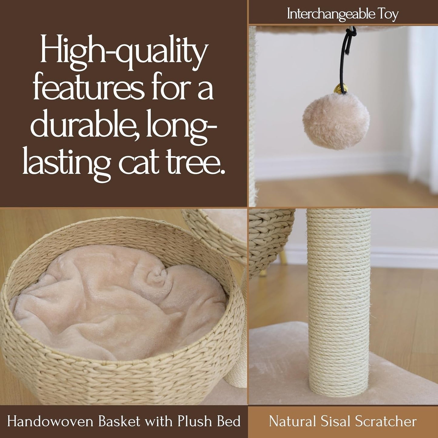 Natural Paper Rope Cat Tree with Perch - Stylish Bowl Shaped Design