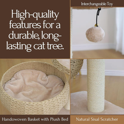 Natural Paper Rope Cat Tree with Perch - Stylish Bowl Shaped Design