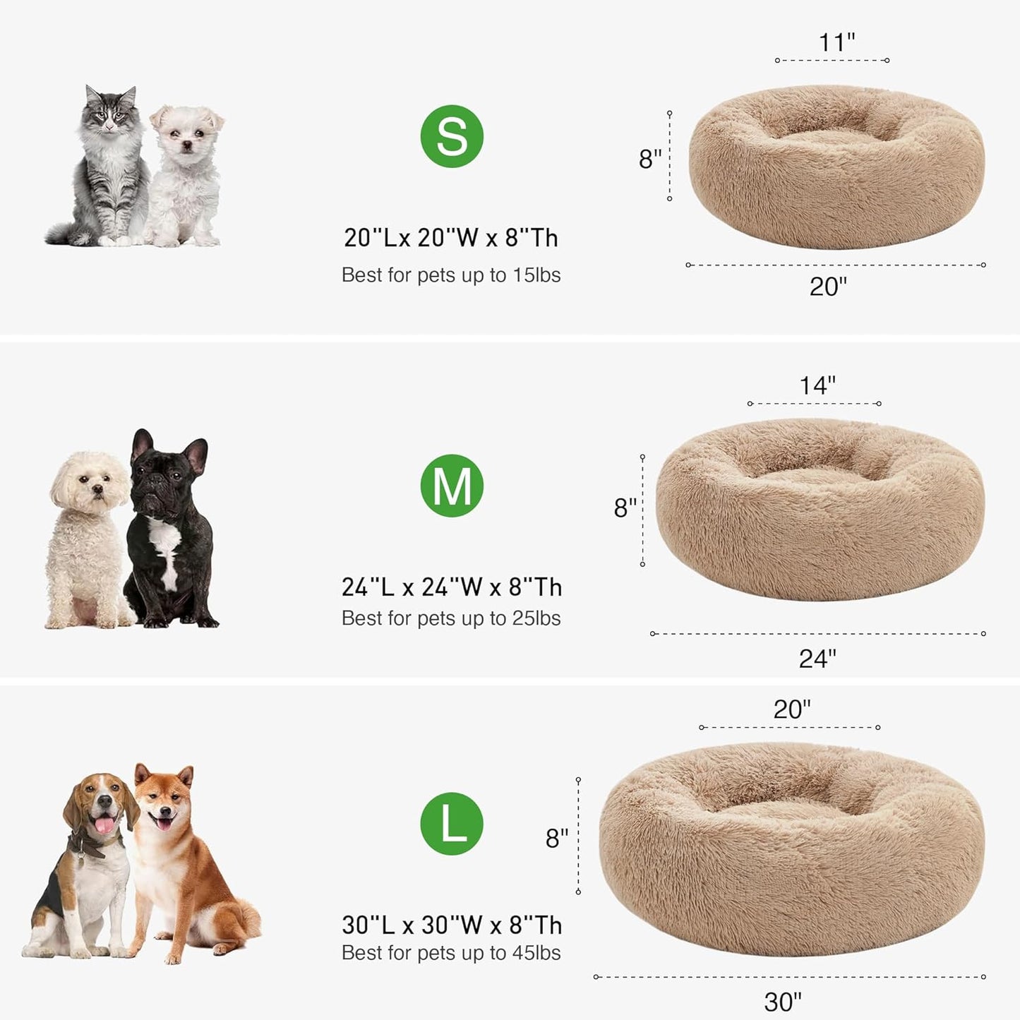 Premium Calming Donut Cat Bed - Fluffy Faux Fur Anti-Anxiety Pet Bed for Small to Medium Cats and Dogs - Washable Design, 24-Inch, Taupe
