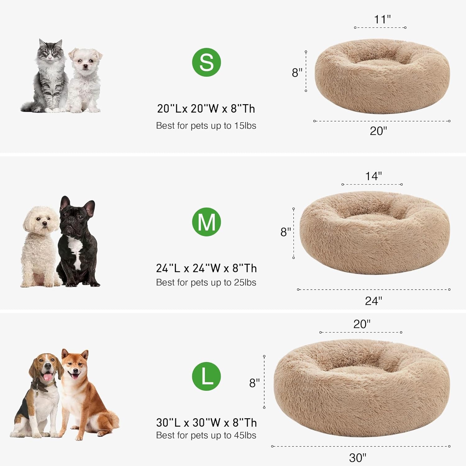 Premium Calming Donut Cat Bed - Fluffy Faux Fur Anti-Anxiety Pet Bed for Small to Medium Cats and Dogs - Washable Design, 24-Inch, Taupe