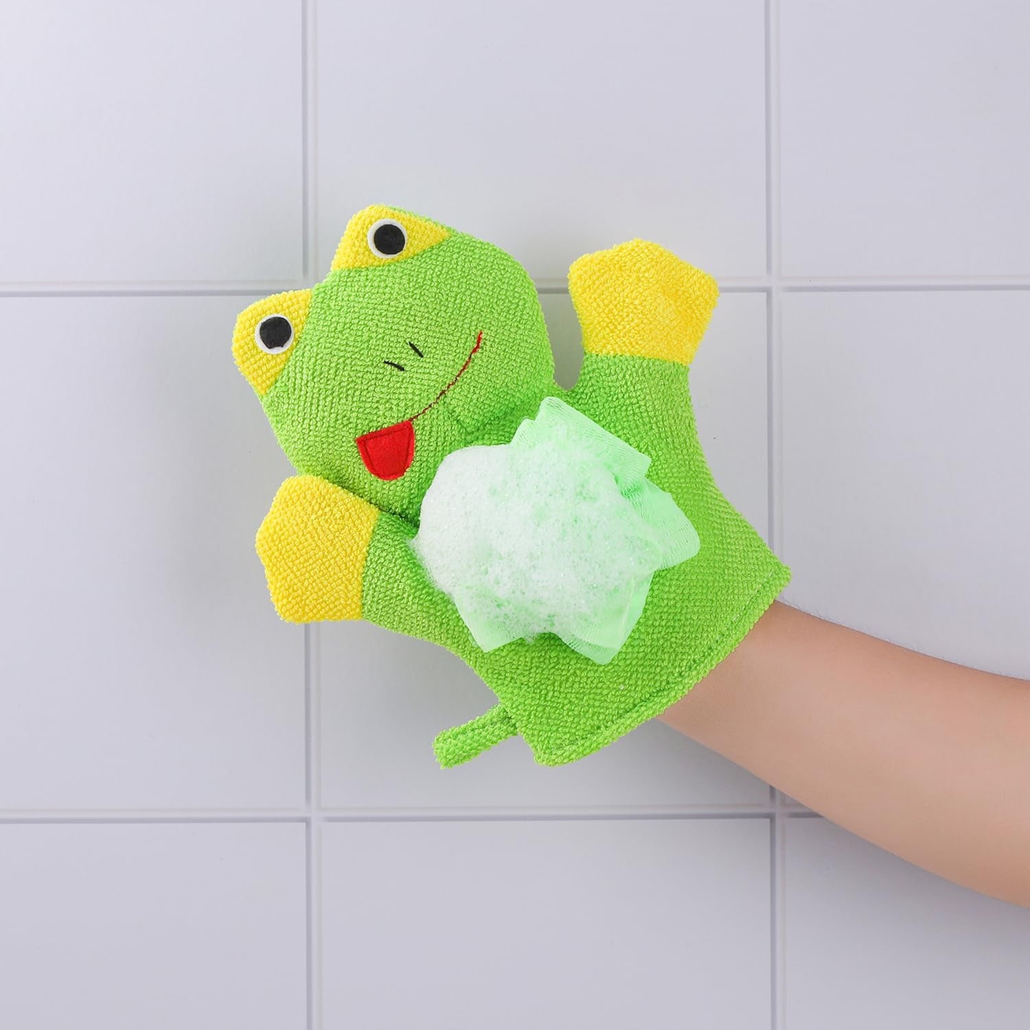 2 Pack Cute Animal Bathing Gloves Kids Sponges for Bathing Loofah Gloves Shower Kids Body Scrub (Duck and Rabbit)