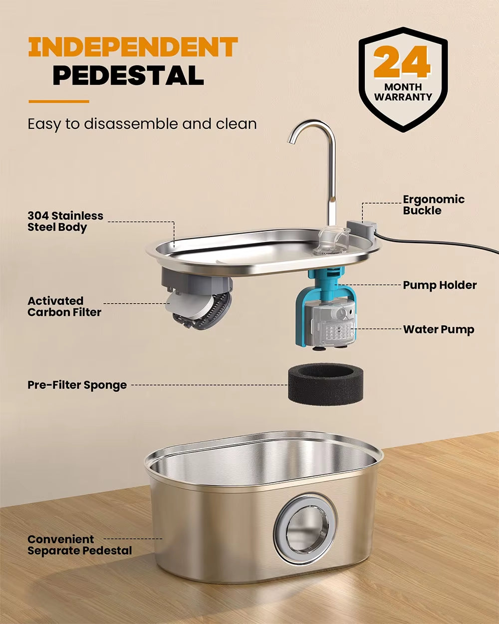 Stainless Steel Cat Automatic Drinking Fountain Dog Drinking Fountain Ultra-Quiet Pet Fountain with Window Cat Water Feeder