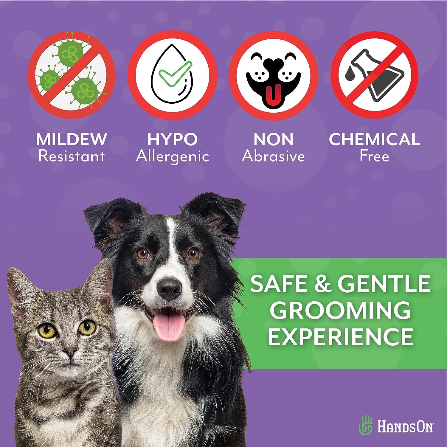 Handson Pet Grooming Gloves - #1 Ranked, Award-Winning Cat, Dog & Horse Hair Remover Gloves - Bathing, Shedding & Massaging Tool - Gentle Brush for Long & Short Fur (2 Pairs, Green, M & L)