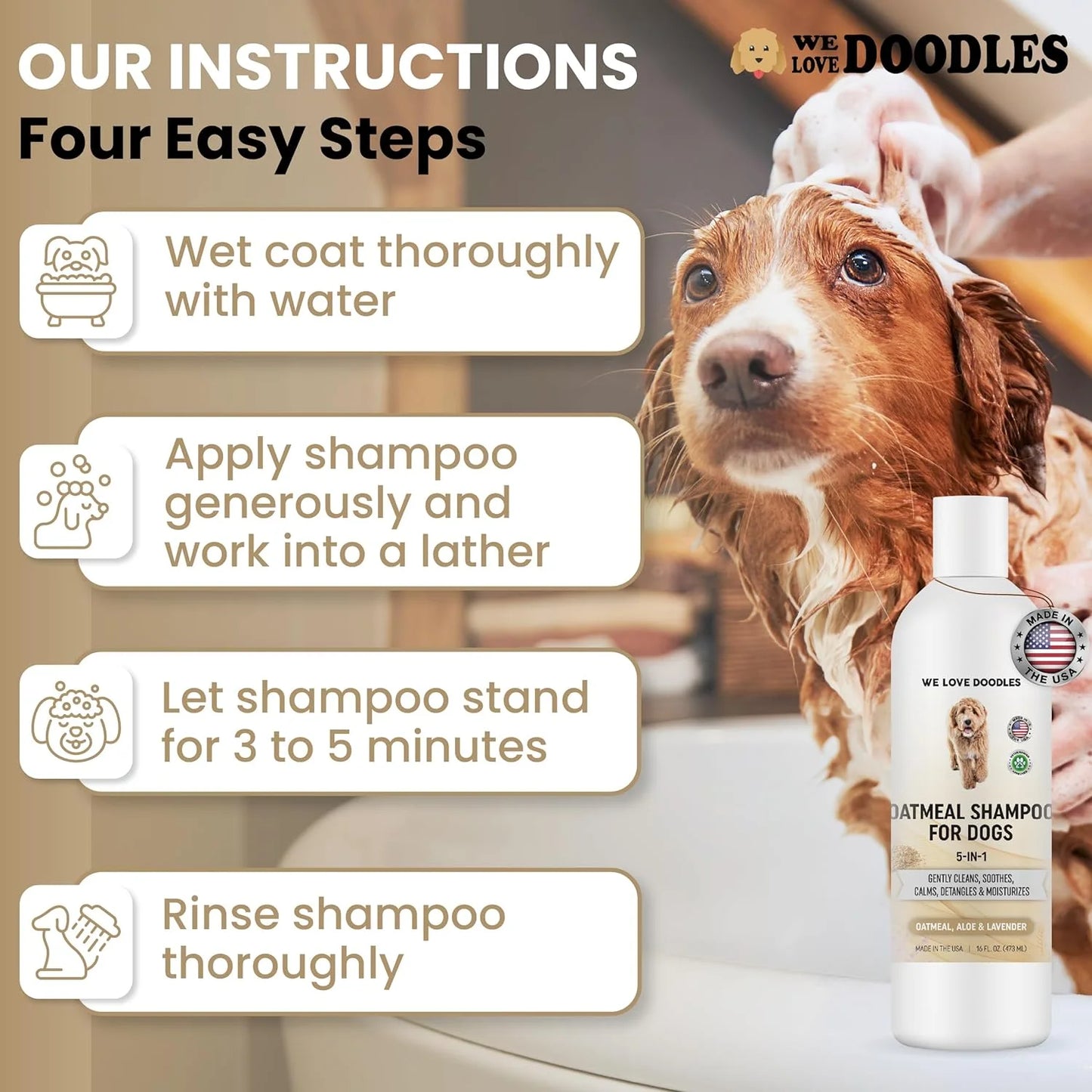 5-In-1 Premium Oatmeal Shampoo for Dogs, Gentle for Itchy & Sensitive Skin, Provides Itch Relief, Hypoallergenic & Soothing for Dry Skin, Moisturizing Anti-Itch, Made in USA, 16 Oz []