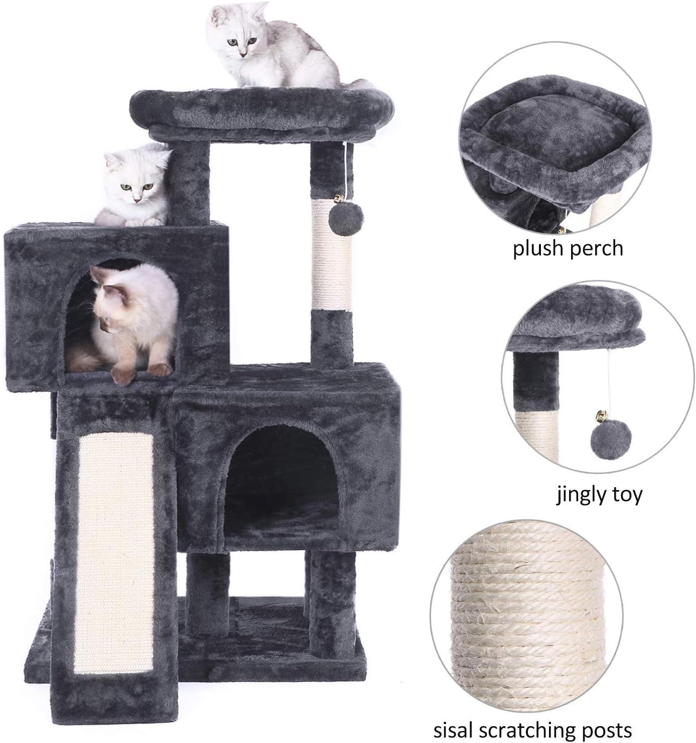Ultimate Cat Tree Condo - Plush Perch, Dual Houses & Sisal Scratching Posts - Perfect Kitty Activity Center in Stylish Grey