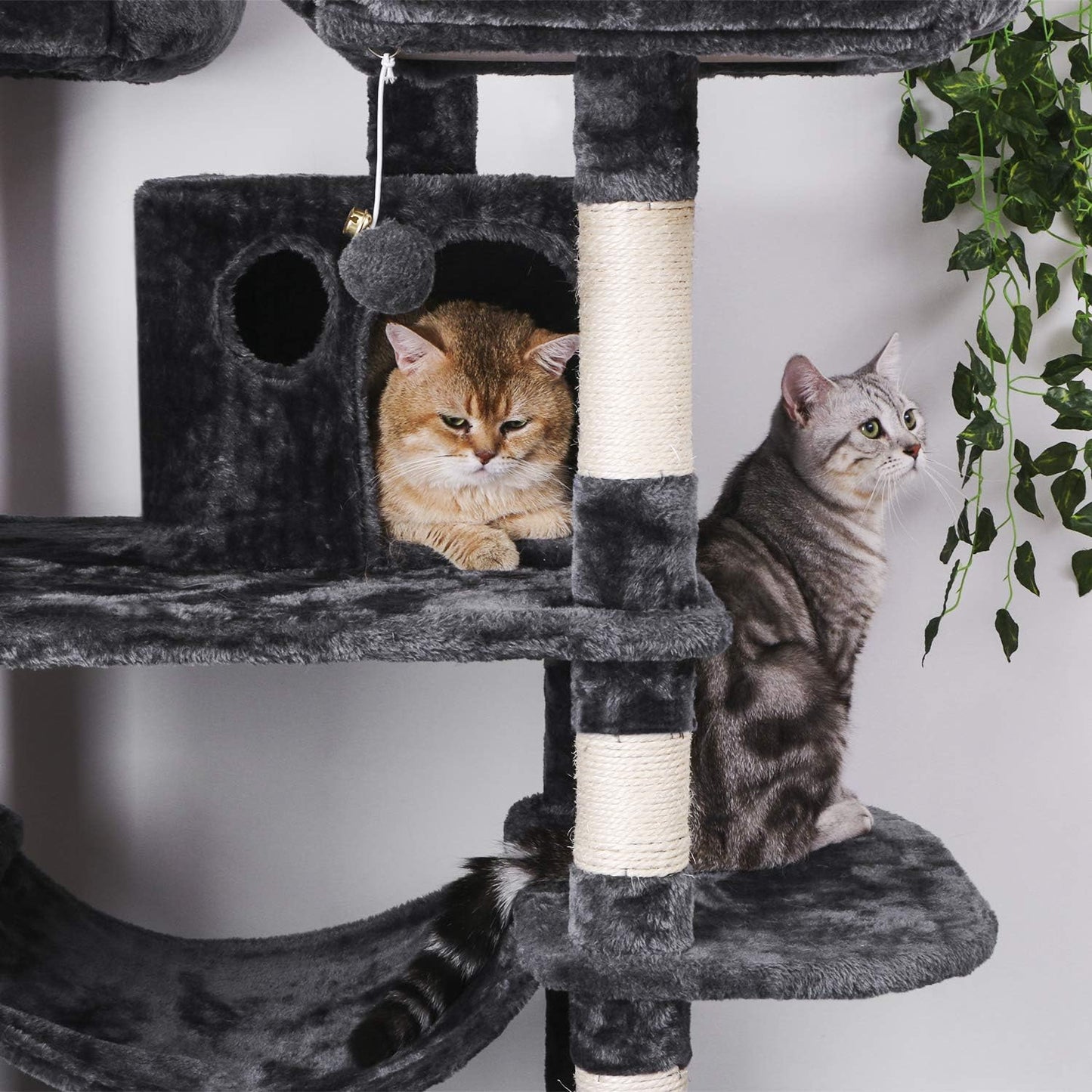 Large Cat Tree Condo with Scratching Posts, Perches & Hammock - Ultimate Indoor Cat Tower & Activity Center in Grey for Happy Kittens & Cats