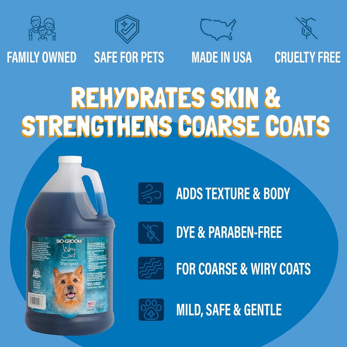 Wiry Coat Tearless Dog Shampoo - 12 Fl Oz, Gentle Puppy & Cat Wash, Cruelty-Free Grooming Supplies, Made in USA, Texturizing Formula