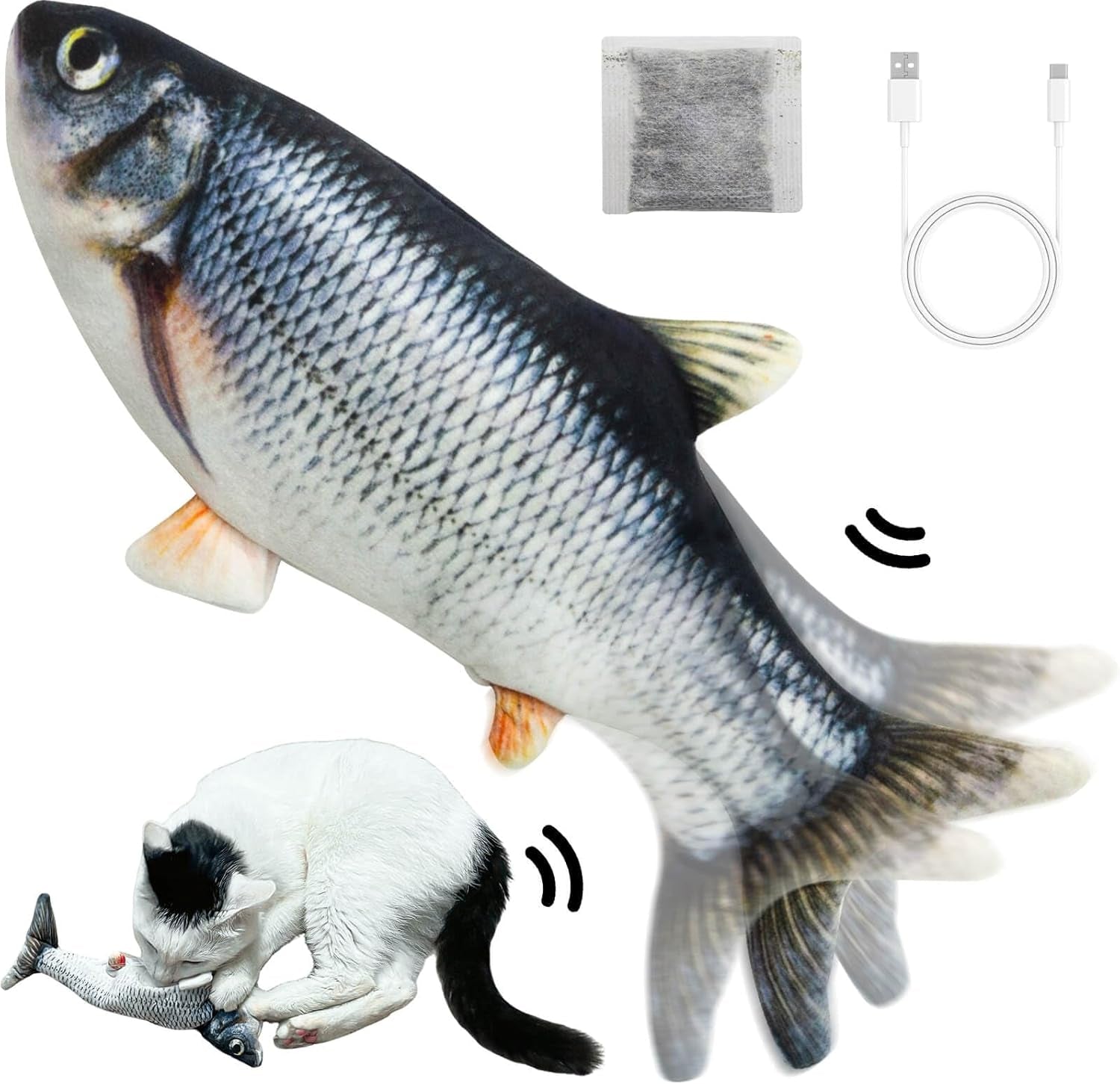Floppy Fish Dog Toy,Fish Toy,Interactive Cat Toys for Indoor Cats USB Charging,Cat Chew Toy Can Kick and Chew,Kitten Teething Catnip Toys.