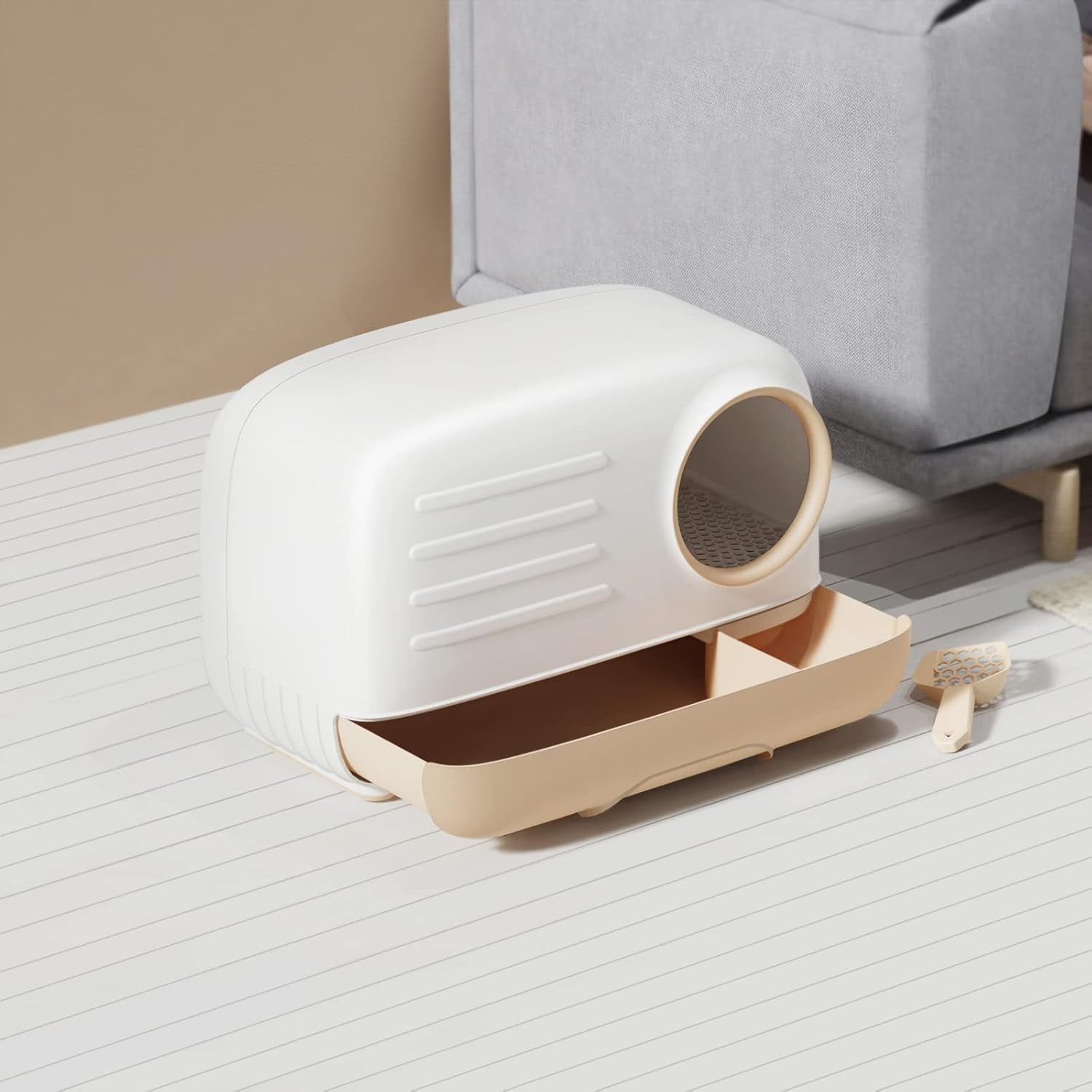 Petament Stylish Enclosed Cat Litter Box - Odor-Proof, Leak-Resistant, Easy Clean with Pull-Out Tray & Scoop