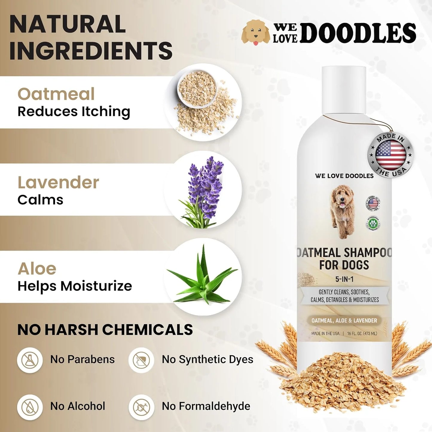 5-In-1 Premium Oatmeal Shampoo for Dogs, Gentle for Itchy & Sensitive Skin, Provides Itch Relief, Hypoallergenic & Soothing for Dry Skin, Moisturizing Anti-Itch, Made in USA, 16 Oz []