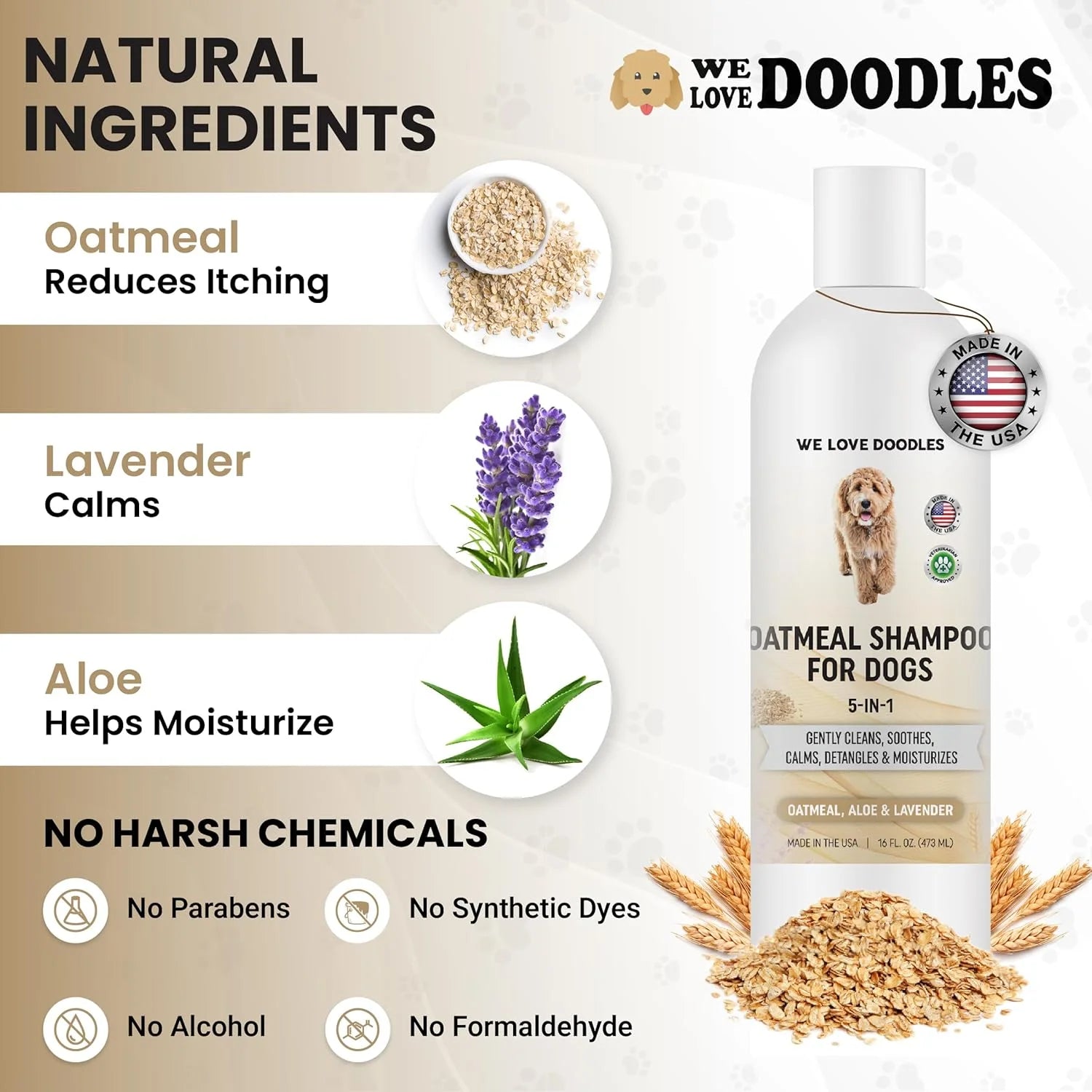 5-In-1 Premium Oatmeal Shampoo for Dogs, Gentle for Itchy & Sensitive Skin, Provides Itch Relief, Hypoallergenic & Soothing for Dry Skin, Moisturizing Anti-Itch, Made in USA, 16 Oz []