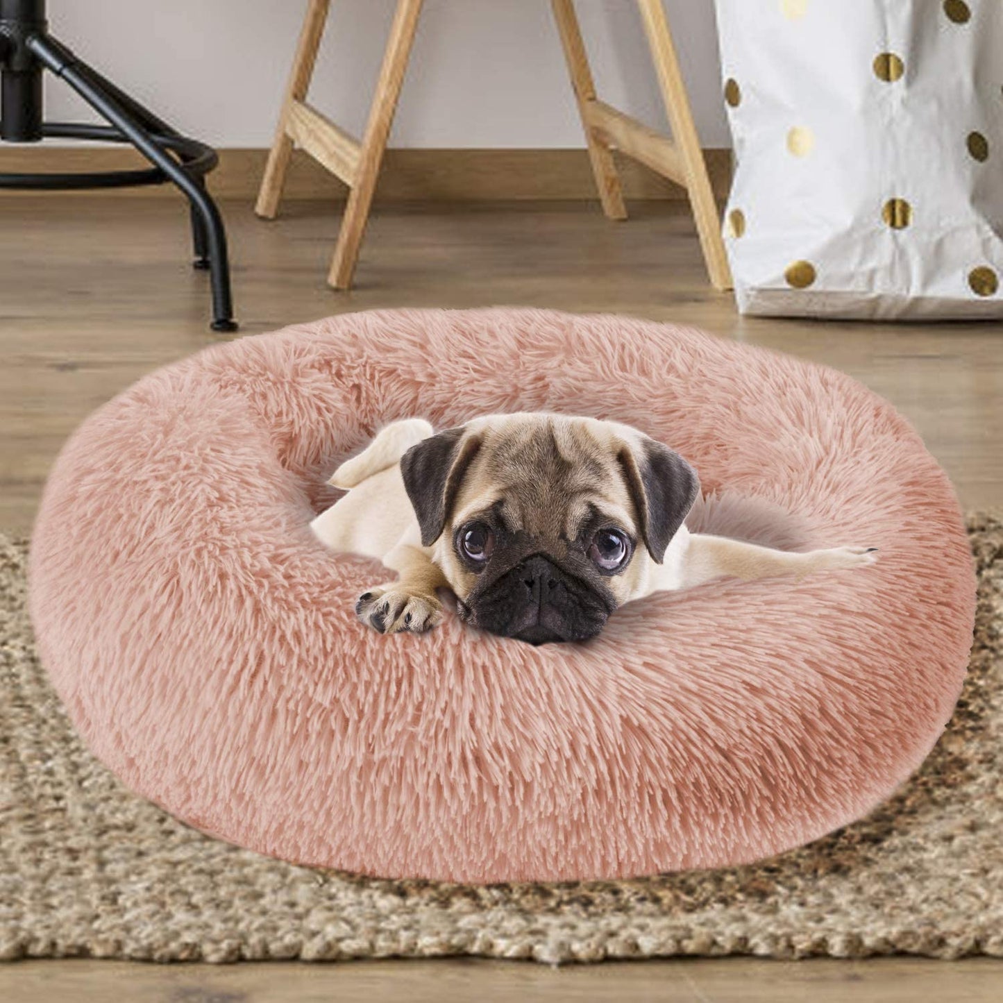 Cozy Round Dog Bed Cuddler - Washable Pet Bed for Cats & Medium Dogs