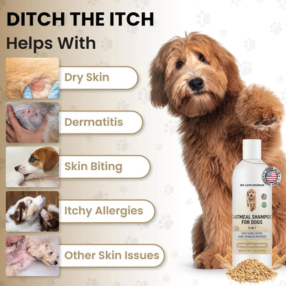 5-In-1 Premium Oatmeal Shampoo for Dogs, Gentle for Itchy & Sensitive Skin, Provides Itch Relief, Hypoallergenic & Soothing for Dry Skin, Moisturizing Anti-Itch, Made in USA, 16 Oz []