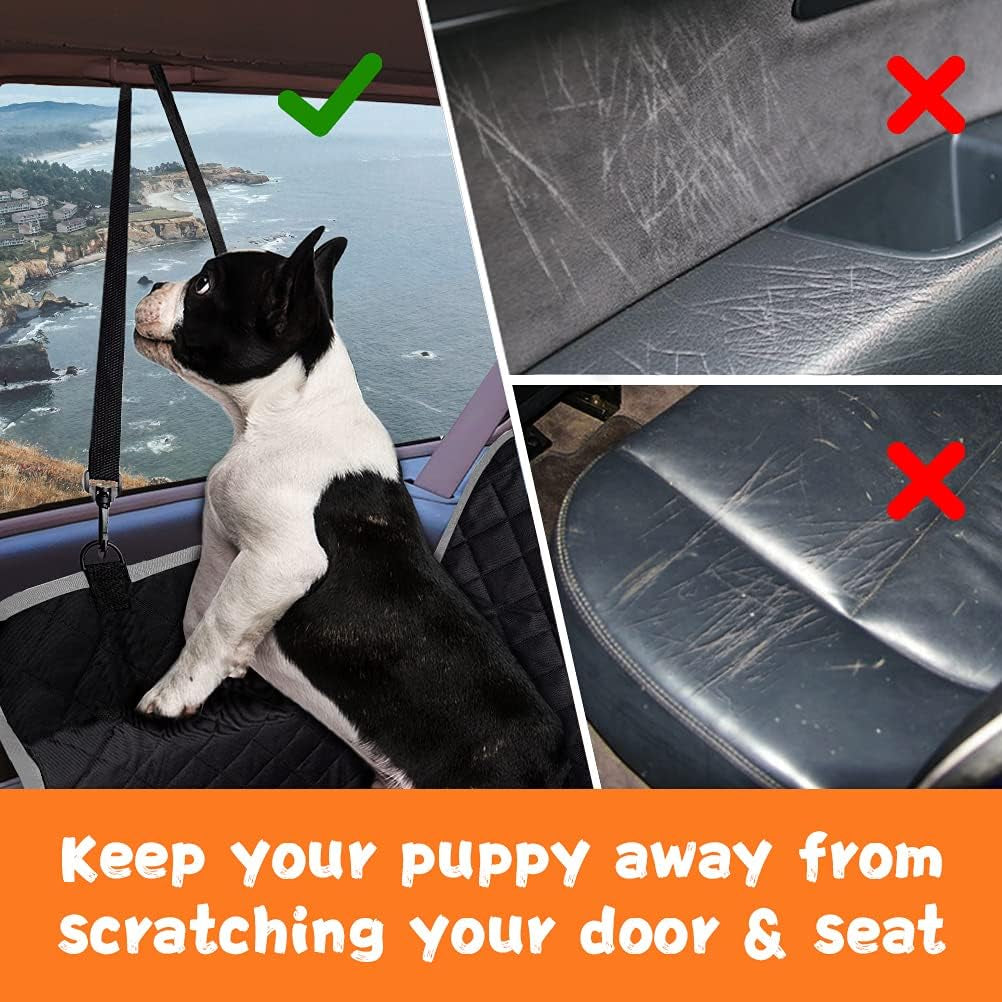 Ultimate Waterproof Dog Car Seat Cover with Mesh Window & Removable Pad - Scratch Proof Nonslip Hammock for Cars, Trucks, SUVs - Includes 2 Dog Seat Belts, Machine Washable!