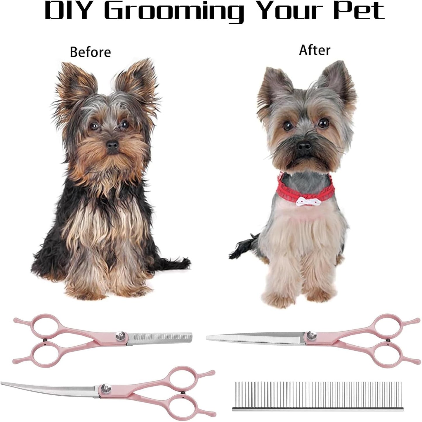 Professional Dog Grooming Scissors Set, 5 in 1 Dog Grooming Scissors Kit, Curved