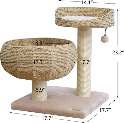Natural Paper Rope Cat Tree with Perch - Stylish Bowl Shaped Design