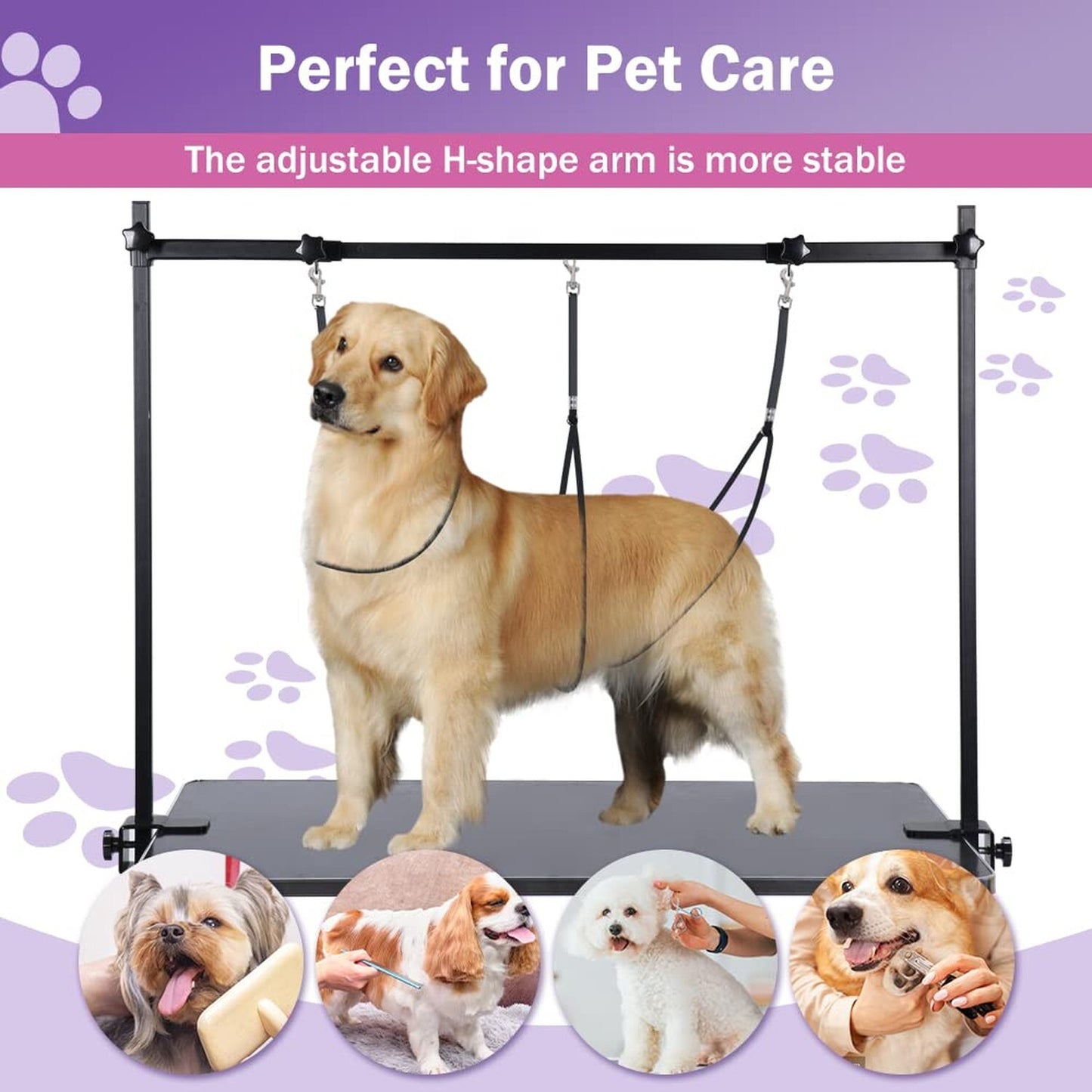 H-Shape Dog Grooming Arm with Clamp, Heavy Duty Pet Grooming Table Arm with L...