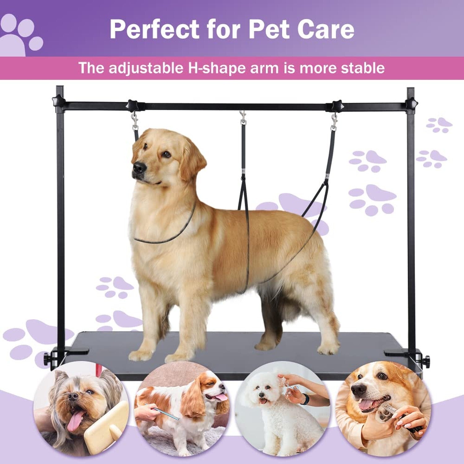 H-Shape Dog Grooming Arm with Clamp, Heavy Duty Pet Grooming Table Arm with L...