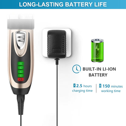 Dog Clippers 50Db Low Noise, 2-Speed Quiet Dog Grooming Kit Rechargeable Cordless Pet Hair Clipper Trimmer Shaver for Small and Large Dogs Cats Animals - Gold