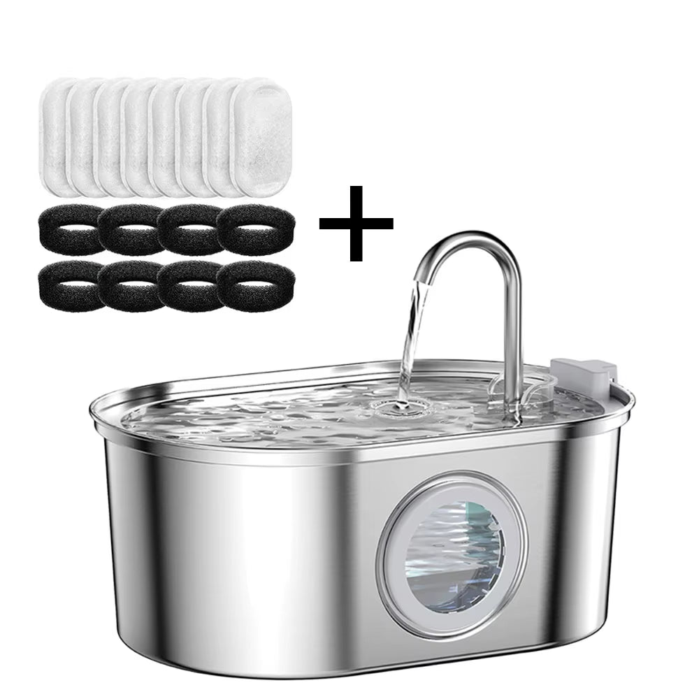 Stainless Steel Cat Automatic Drinking Fountain Dog Drinking Fountain Ultra-Quiet Pet Fountain with Window Cat Water Feeder