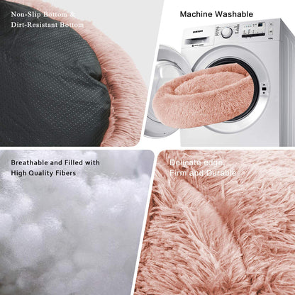 Cozy Round Dog Bed Cuddler - Washable Pet Bed for Cats & Medium Dogs