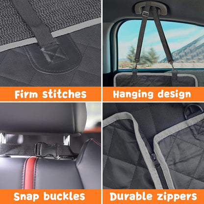 Ultimate Waterproof Dog Car Seat Cover with Mesh Window & Removable Pad - Scratch Proof Nonslip Hammock for Cars, Trucks, SUVs - Includes 2 Dog Seat Belts, Machine Washable!
