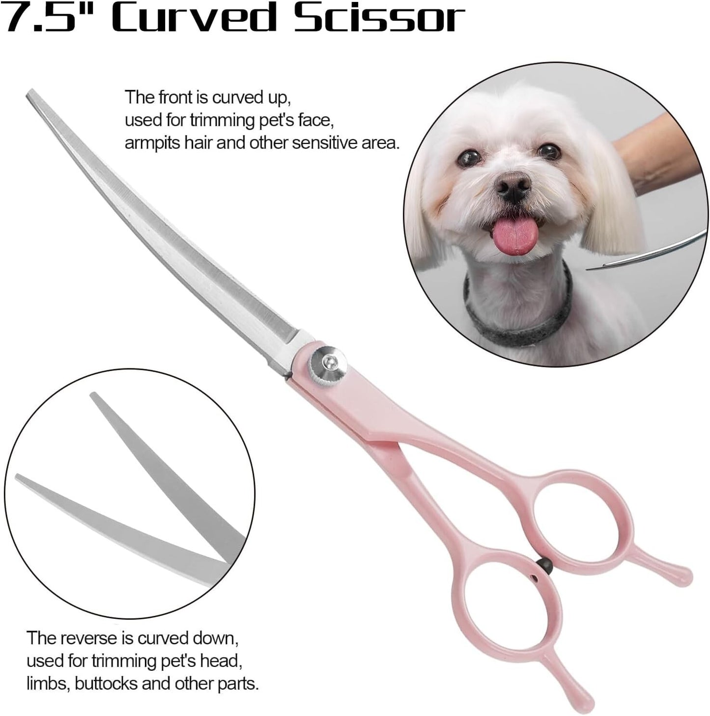 Professional Dog Grooming Scissors Set, 5 in 1 Dog Grooming Scissors Kit, Curved