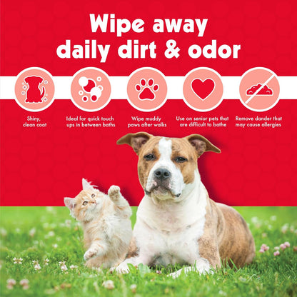 Pet Wipes for Dogs & Cats - 200 Large Wipes - Removes Dirt & Odor - Cleans Ears, Face, Butt, Eye Area - Convenient for Home or Travel - 2 Packs