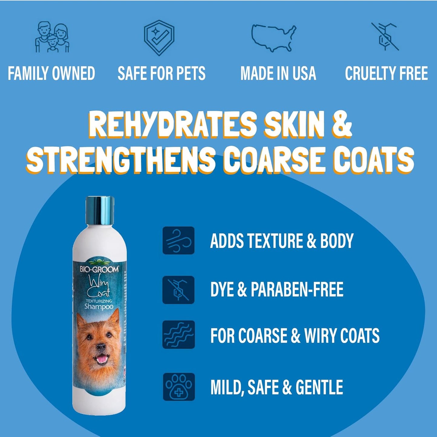 Wiry Coat Tearless Dog Shampoo - 12 Fl Oz, Gentle Puppy & Cat Wash, Cruelty-Free Grooming Supplies, Made in USA, Texturizing Formula