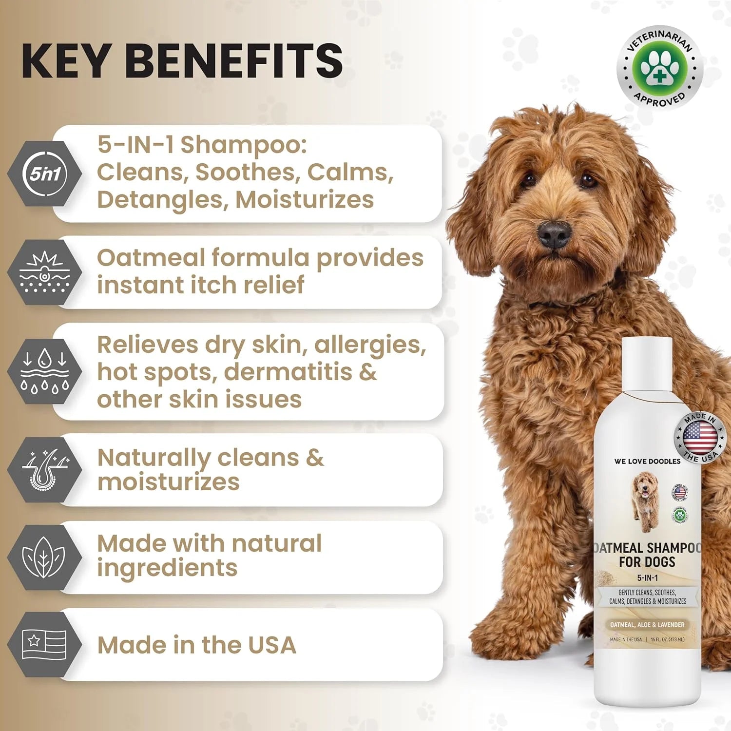5-In-1 Premium Oatmeal Shampoo for Dogs, Gentle for Itchy & Sensitive Skin, Provides Itch Relief, Hypoallergenic & Soothing for Dry Skin, Moisturizing Anti-Itch, Made in USA, 16 Oz []